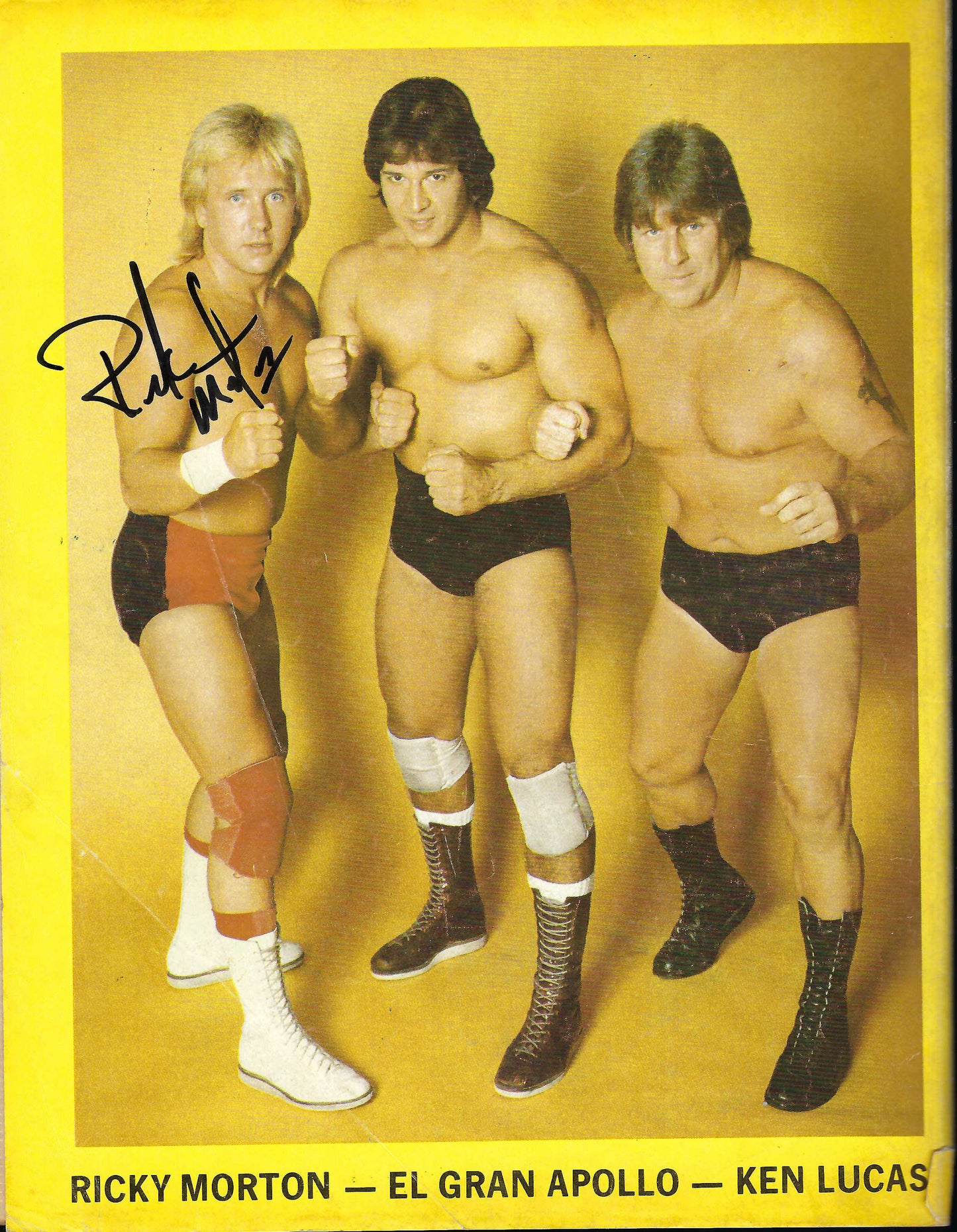 BD77  Ted DiBiase  Bob Backlund  Ricky Morton   Autographed Vintage Wrestling Magazine w/COA