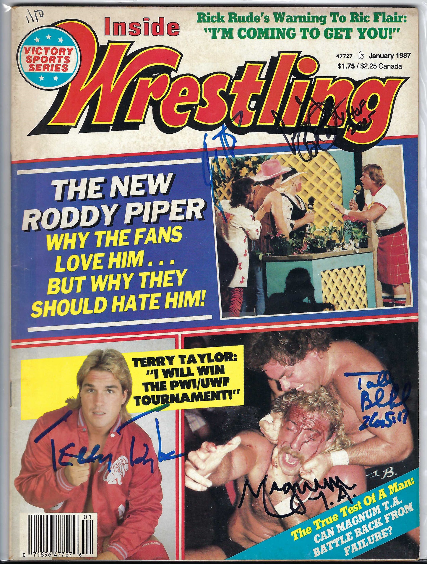 BD98  Jimmy Hart Cowboy Bob Orton Terry Taylor  Magnum TA  Tully Blanchard Autographed Vintage Wrestling Magazine w/COA