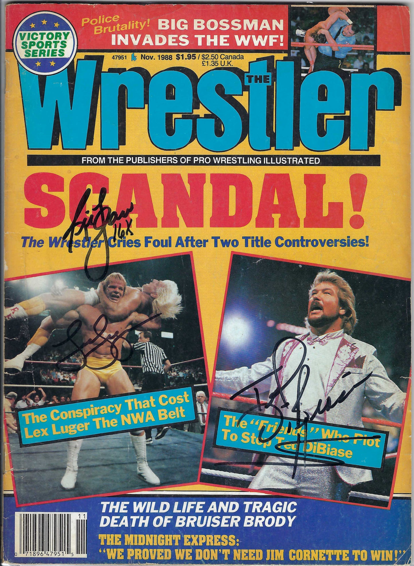 BD99  Ric Flair Lex Luger Ted DiBiase  Autographed Vintage Wrestling Magazine w/COA
