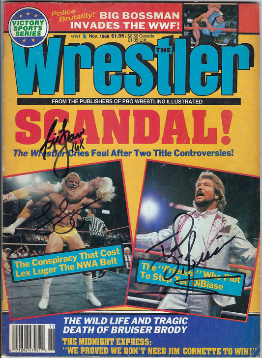 BD99  Ric Flair Lex Luger Ted DiBiase  Autographed Vintage Wrestling Magazine w/COA