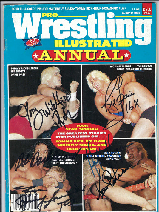 BM10  Ric Flair  Tommy Rich  jJimmy Snuka  Hulk Hogan  Ken Patera Bob Backlund  Autographed Vintage Wrestling Magazine w/COA
