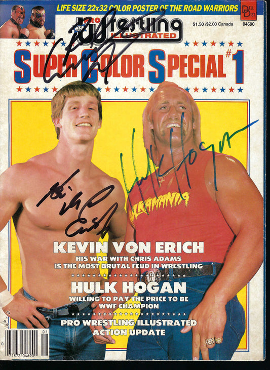 BM2  Hulk Hogan Kevin Von Erich Sgt. Slaughter  Billy Jack Haynes  Road Warrior Animal ( Deceased ) Autographed vintage Wrestling Magazine w/COA