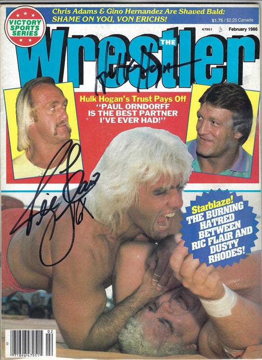 BM9  Ric Flair Hulk Hogan  Autographed Vintage Wrestling Magazine w/COA