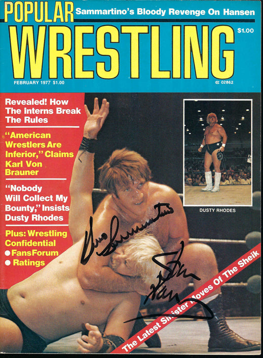 BRAM31 The Living Legend Bruno Sammartino ( Deceased ) Stan Hansen Autographed vintage Wrestling Magazine w/COA