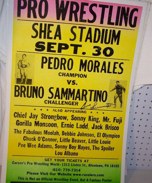 Bruno Sammartino ( Deceased ) Autographed September 30th 1972 Shea Stadium Poster w/COA