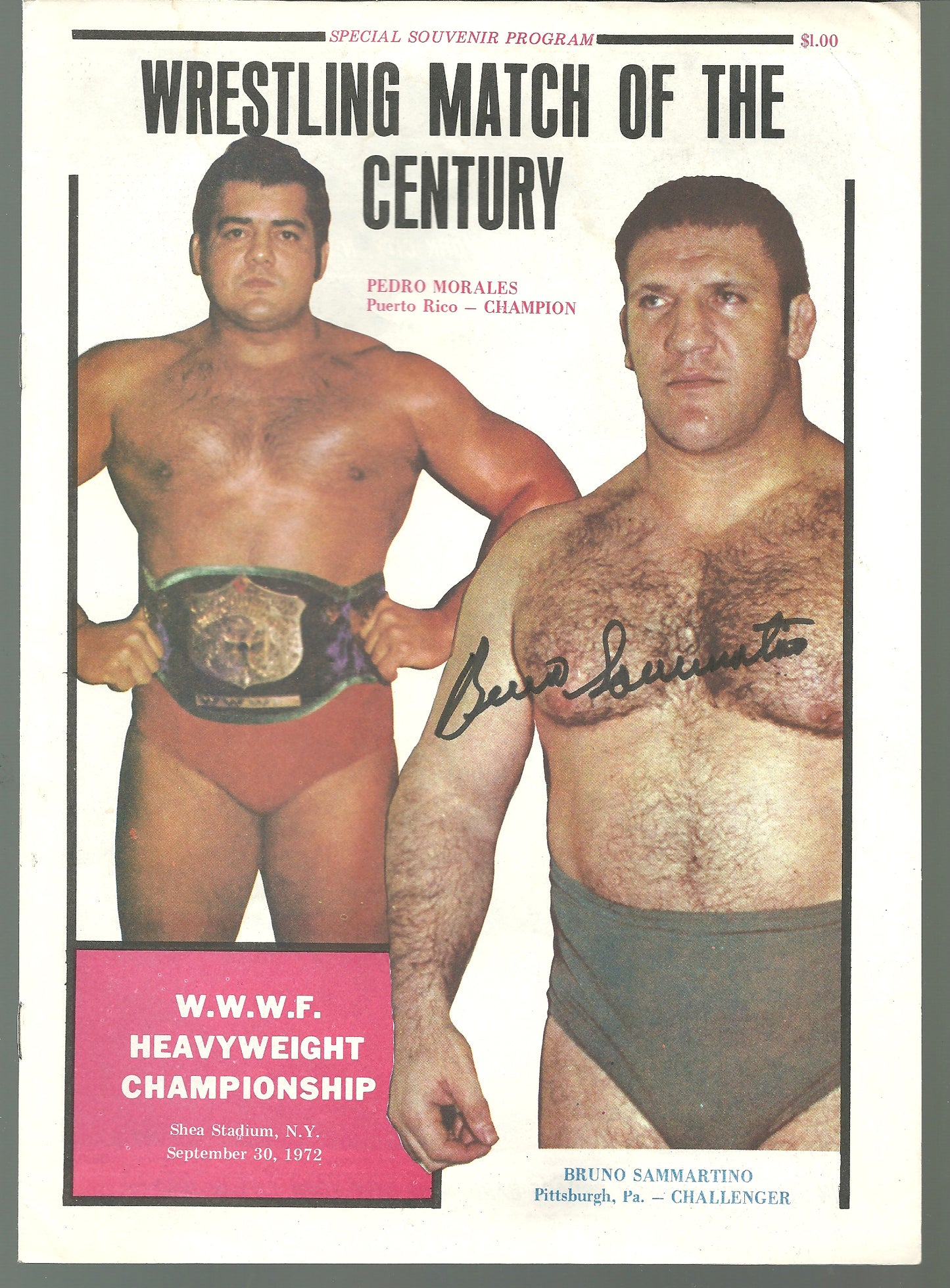 EB2832  Bruno Sammartino ( Deceased )   Autographed vintage Wrestling Magazine w/COA