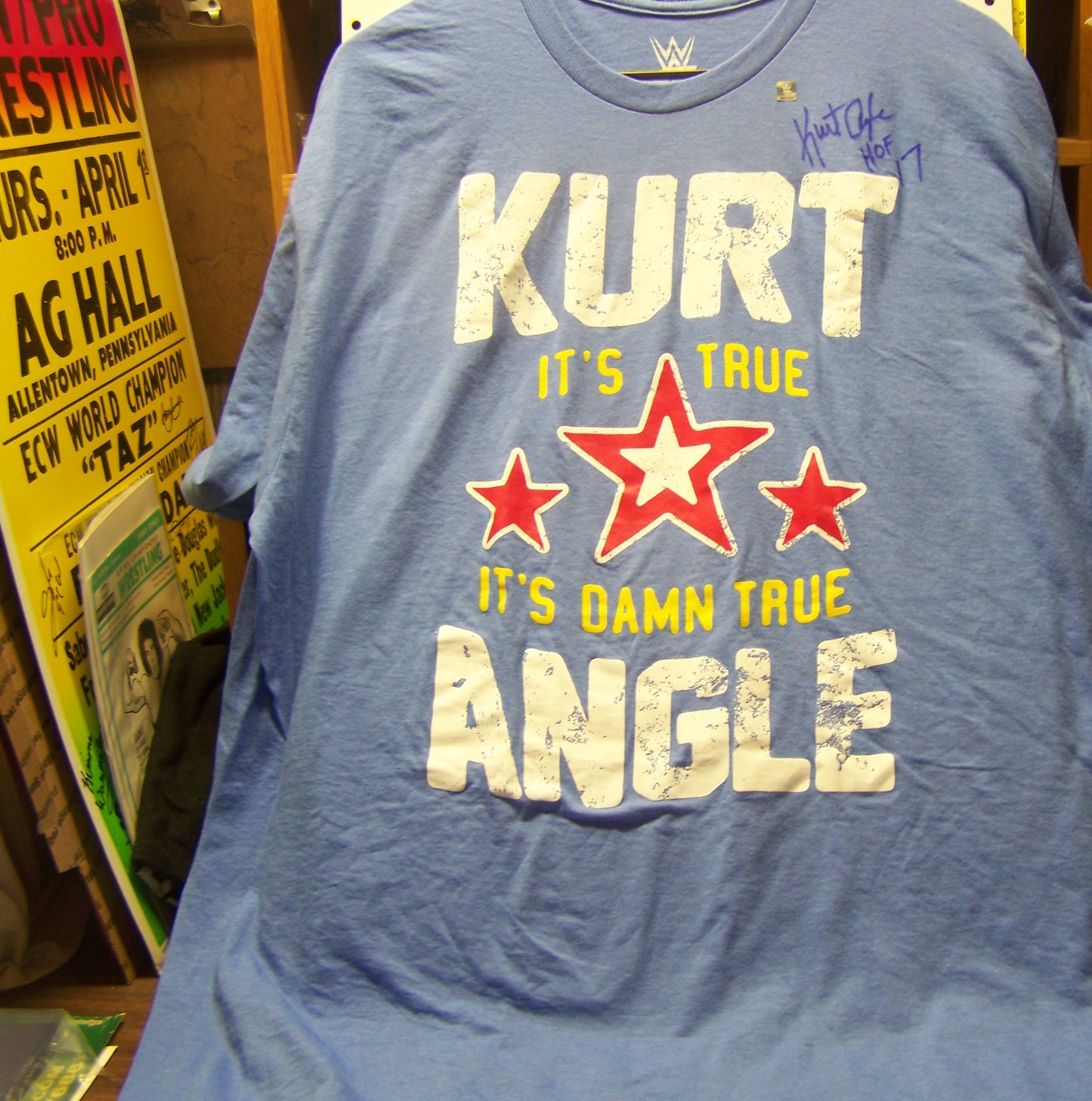 C10  Kurt Angle Autographed Wrestling Tee Shirt w/COA