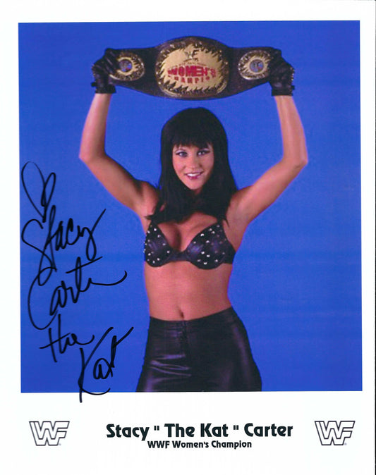 M3137  Stacy " the Kat " Carter Autographed Wrestling 8x10 Photo w/COA