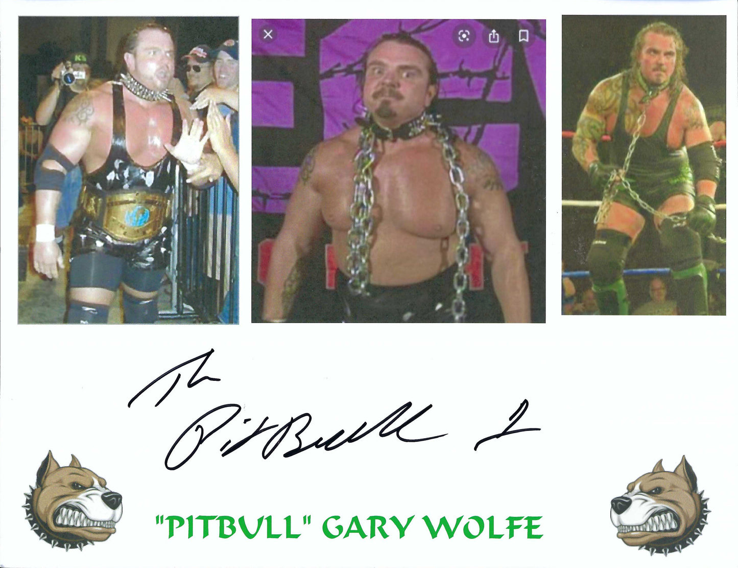 M3144  The Pitbull Gary Wolf   Autographed Wrestling Photo w/COA