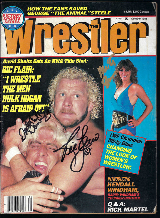 MBSM13  Misty Blue Simmes   Ric Flair Dr. D. David Shultz  VERY RARE Autographed Vintage Wrestling  Magazine  w/COA
