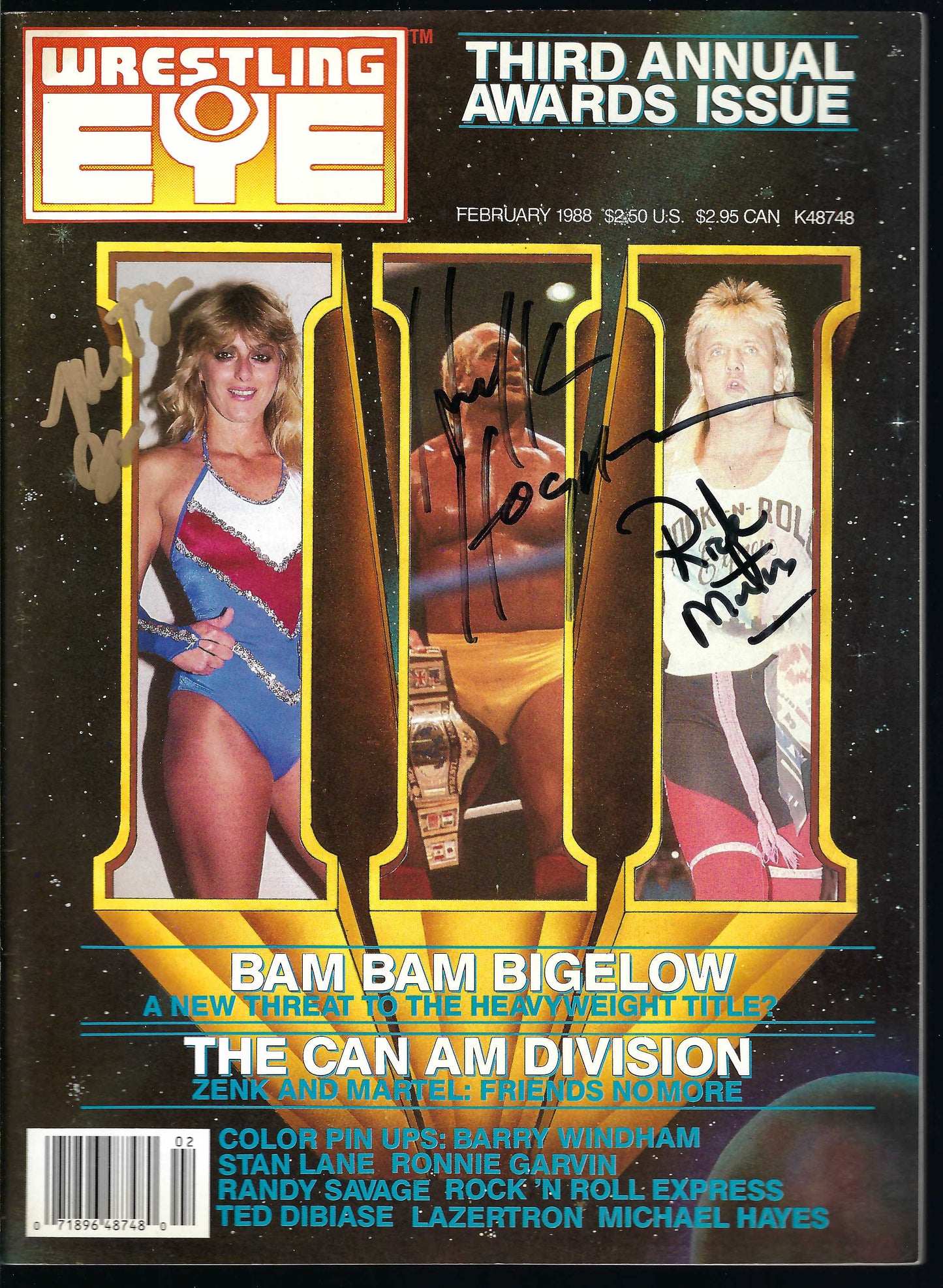 MBSM28   Misty Blue Simmes   Hulk Hogan  Ricky Morton Rugged Ronnie Garvin Poster  VERY RARE Autographed Vintage Wrestling  Magazine  w/COA