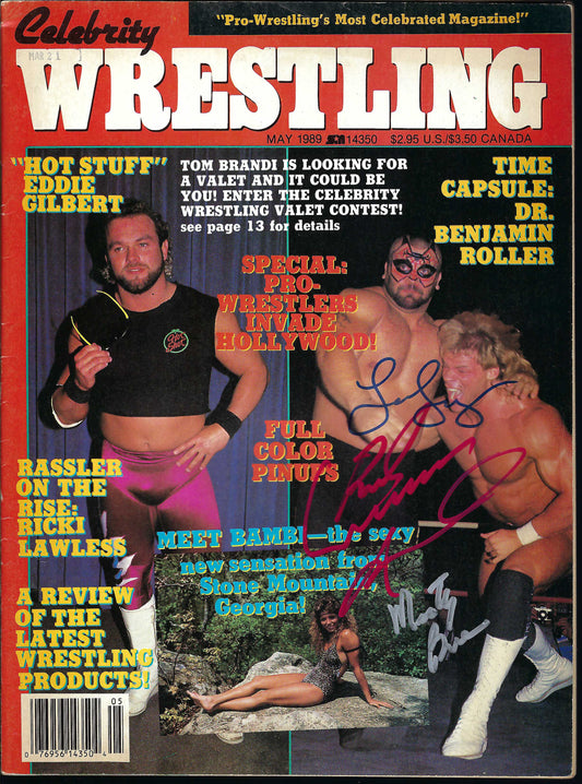 MBSM3 Misty Blue Simmes 2X  Lex Luger Road Warrior Animal ( Deceased )Autographed Vintage Wrestling Magazine w/COA
