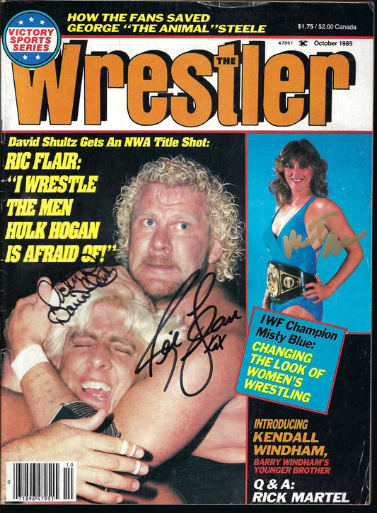 MBSM7  Misty Blue Simmes   Ric Flair   Dr.D David Shultz  VERY RARE Autographed Vintage Wrestling Magazine w/COA