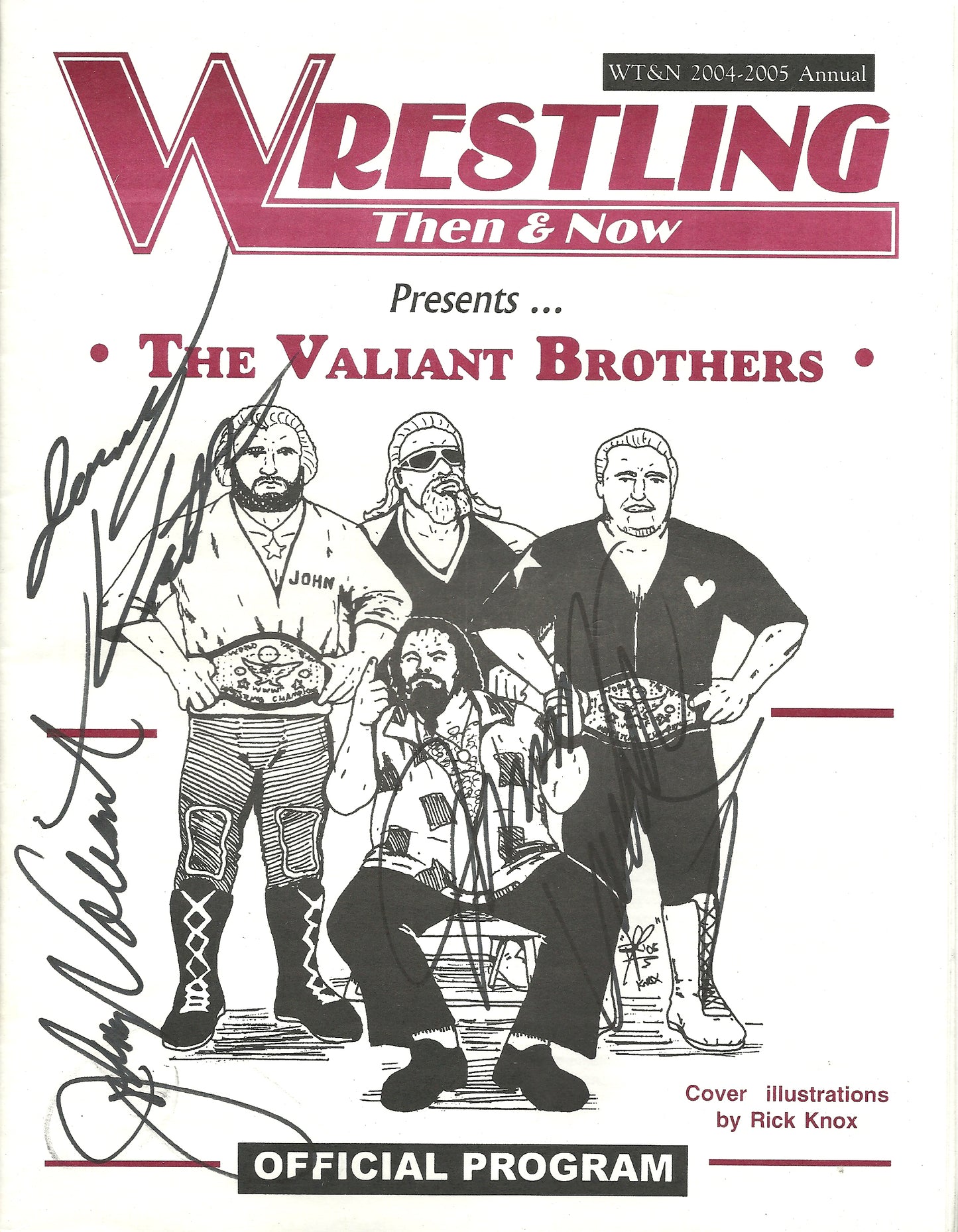 MSM2  The Valiant Brothers  Jimmy , Johnny , Jerry Autographed Now and Then Wrestling Magazine w/COA