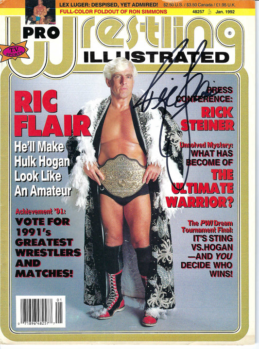 2RF3  Nature Boy Ric Flair Ron Simmons VERY RARE  Autographed Vintage Wrestling Magazine w/COA