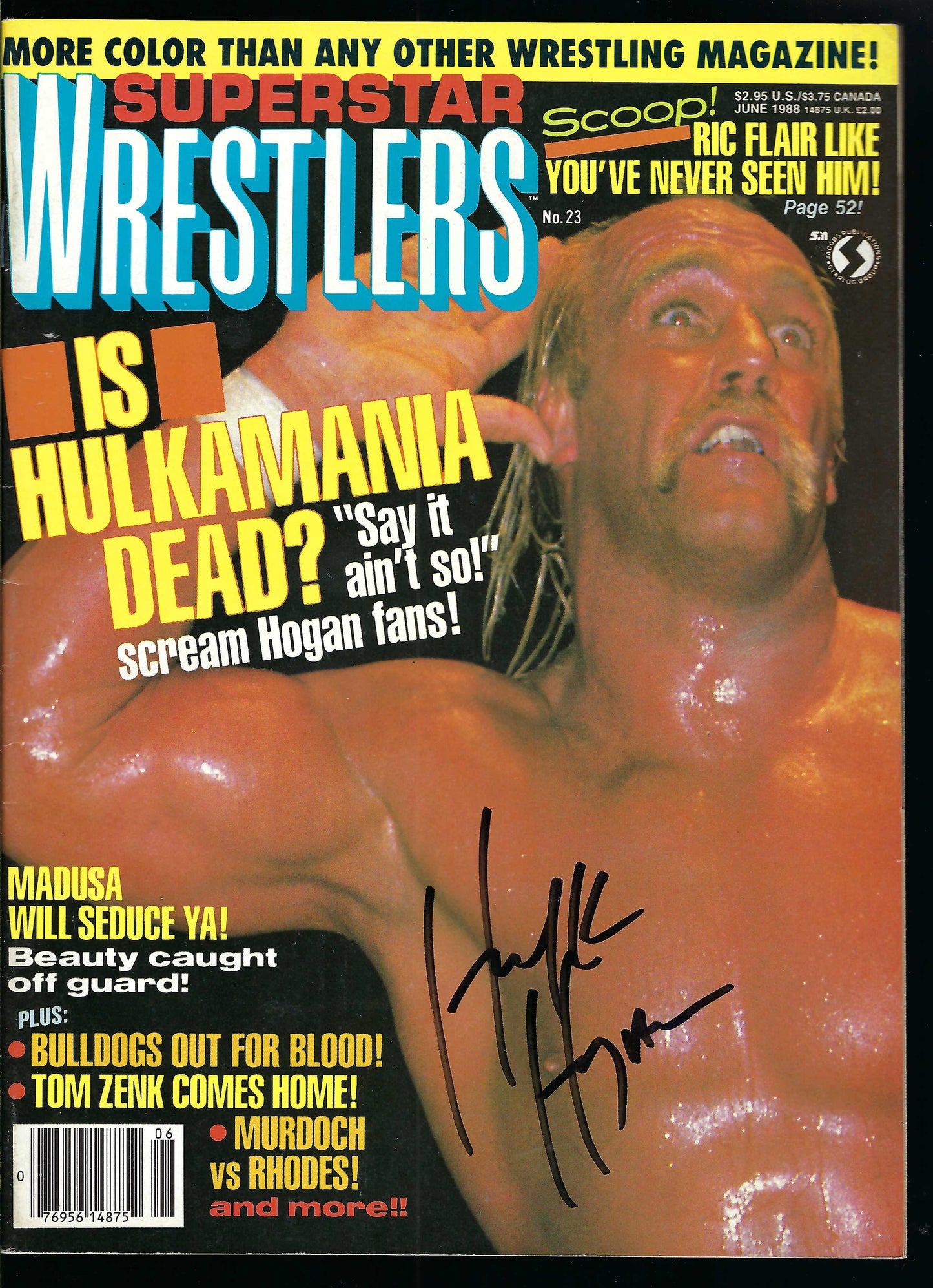 2RF7  Hulk Hogan Nature Boy Ric Flair  VERY RARE  Autographed Vintage Wrestling Magazine w/COA