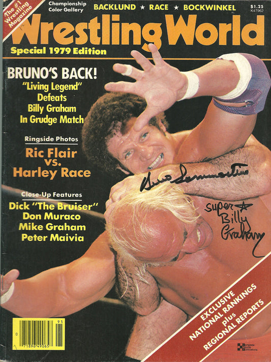 2SBG39 The Living Legend Bruno Sammartino ( Deceased ) Superstar Billy Graham Autographed vintage Wrestling Magazine w/COA
