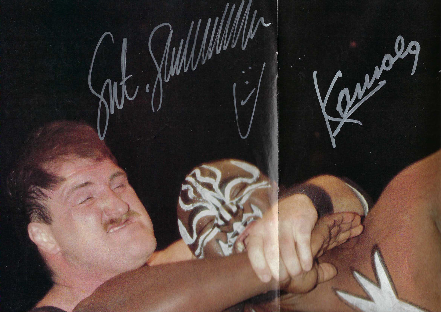AM09  Sgt. Slaughter vs Kamala (Deceased ) signed Wrestling Magazine Poster w/COA