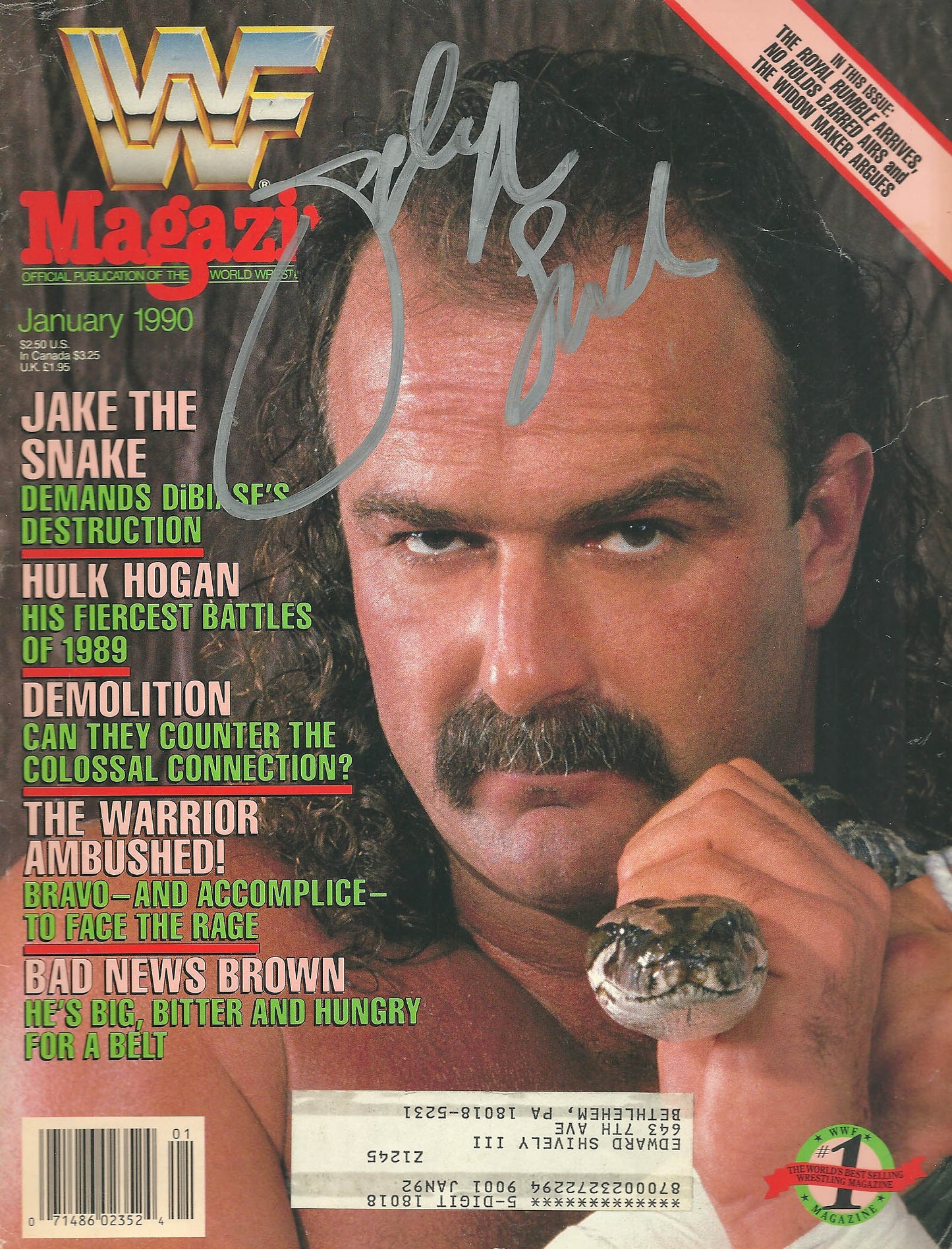 AM22  Jake the Snake Roberts Autographed WWF Magazine w/COA