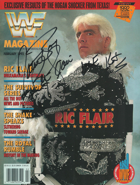 AM28  Nature Boy Ric Flair Autographed WWF Wrestling Magazine w/COA