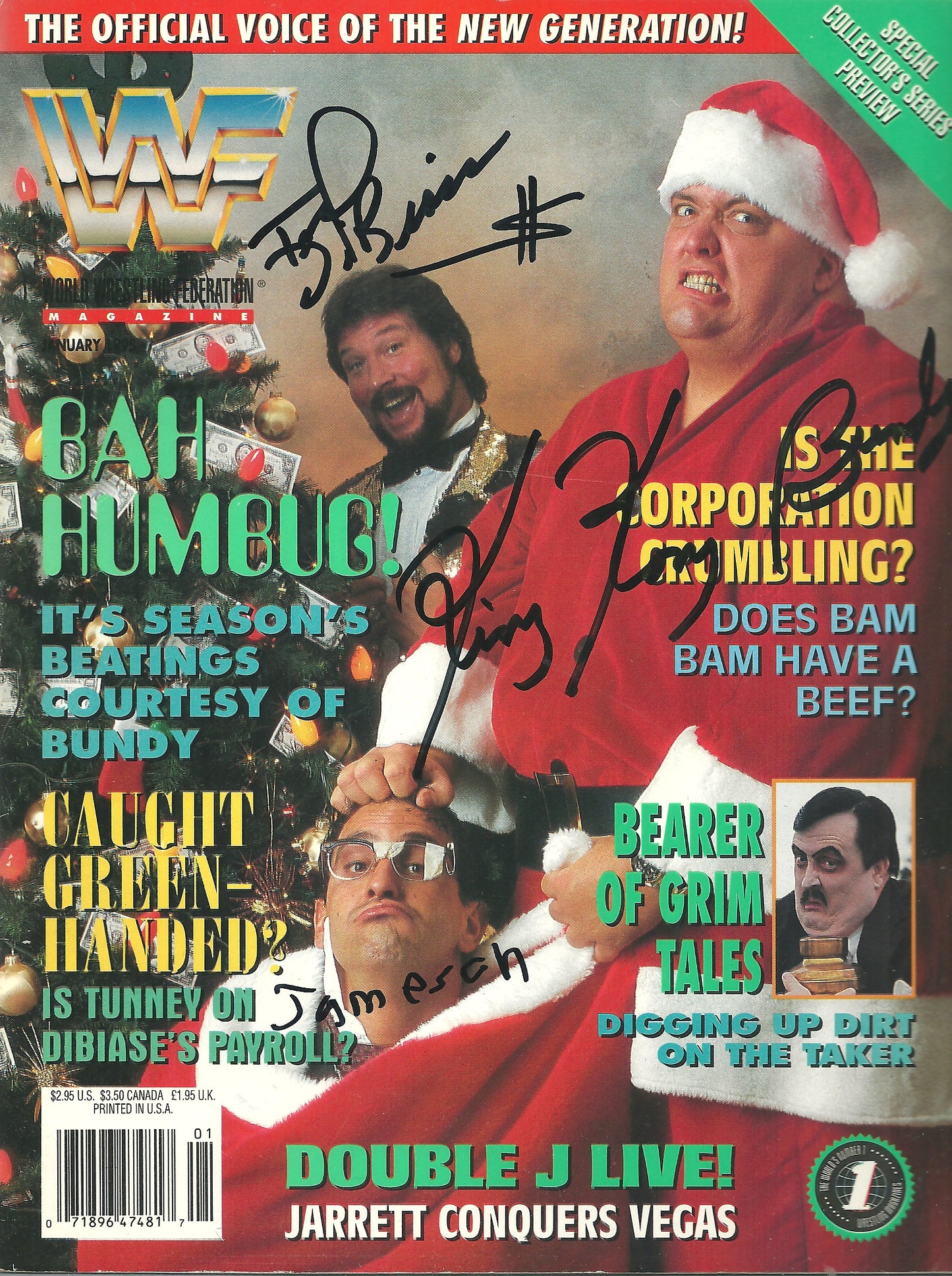 AM34  Ted Dibiase  King Kong Bundy  Jamision  Autographed WWF Magazine w/COA