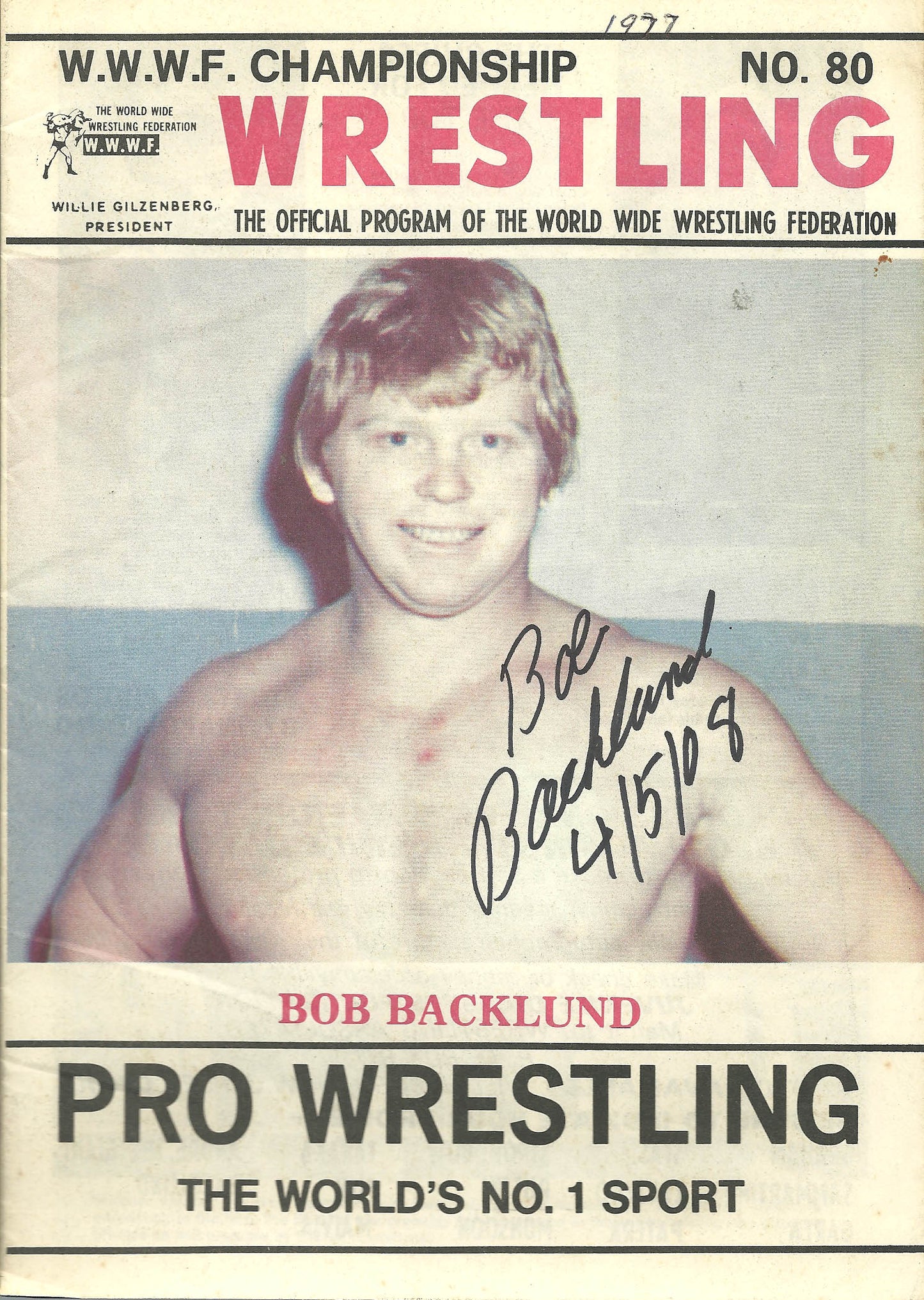 AM50  Bob Backlund Autographed WWWF Program w/COA