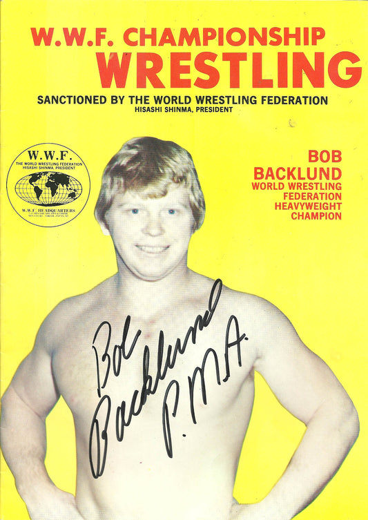 AM52  Bob Backlund  Autographed  WWWF Wrestling Program w/COA