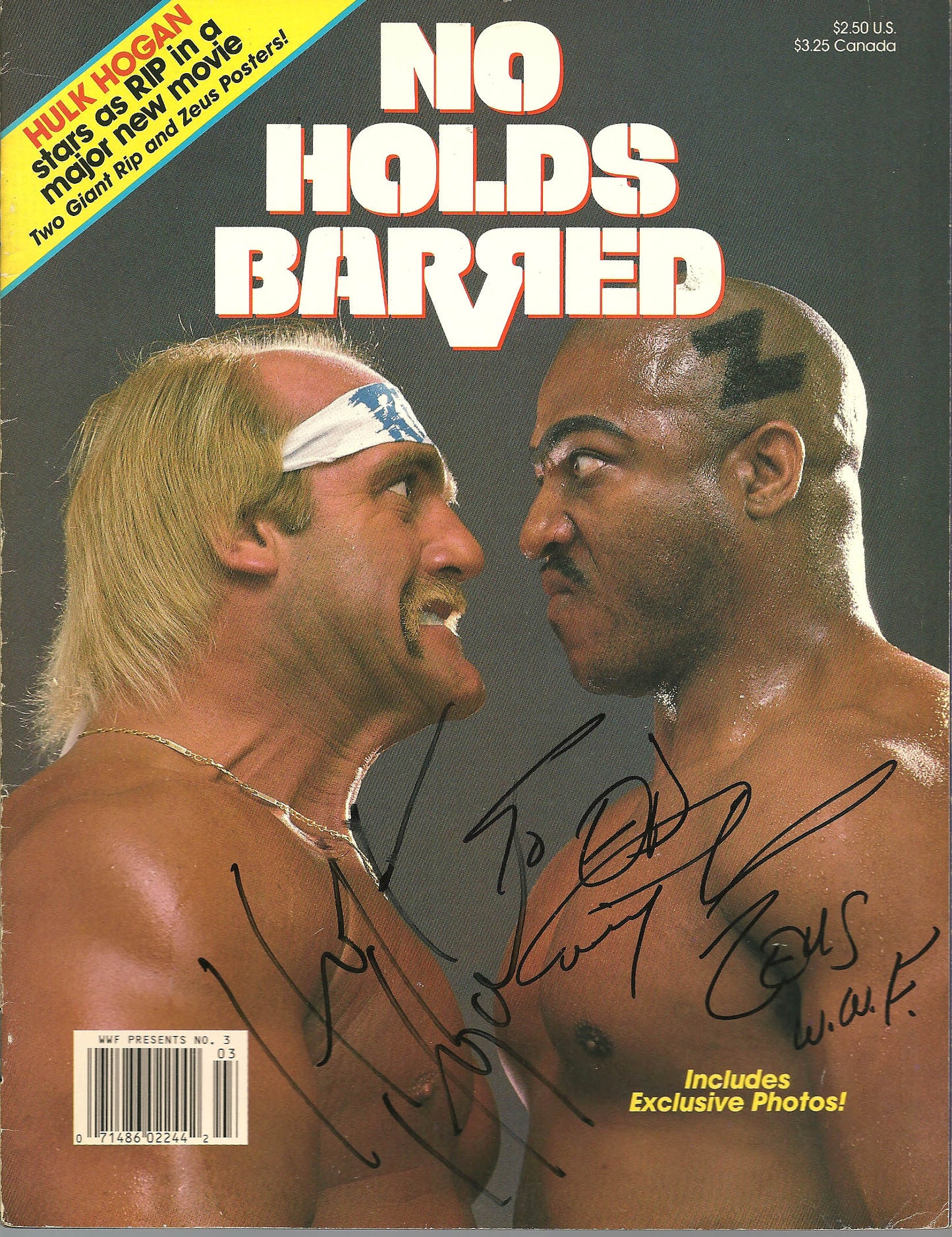 AM57  Hulk Hogan and Zeus ( Deceased ) Autographed  WWF Wrestling Program w/COA