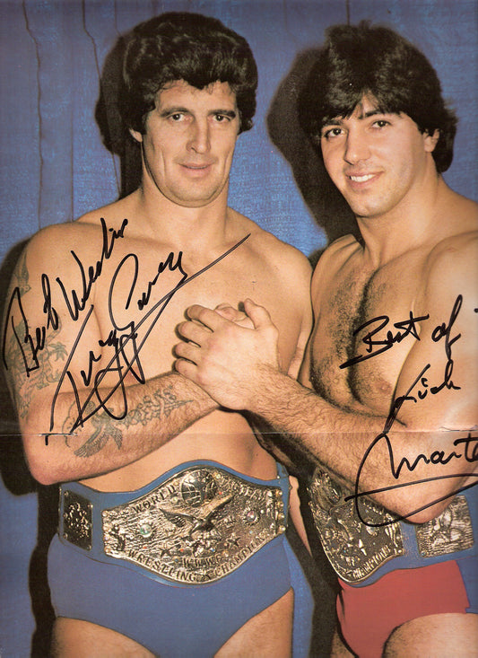 AM61 Tony Garea Rick Martel Autographed Wrestling Magazine Poster w/COA