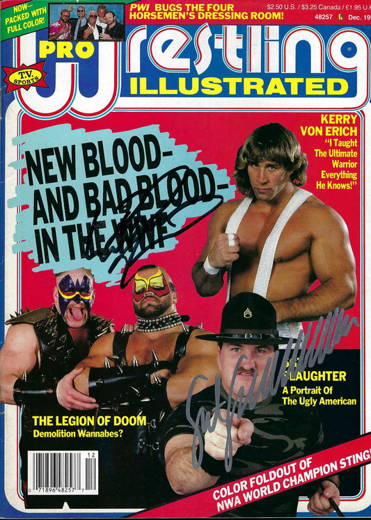 AM65  Road Warrior Animal , Sgt. Slaughter , Sting Autographed Wrestling Magazine and  Poster w/COA