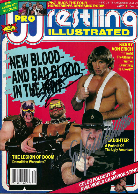 AM65 Road Warrior Animal , Sgt. Slaughter , Sting Autographed Wrestling Magazine and Poster w/COA