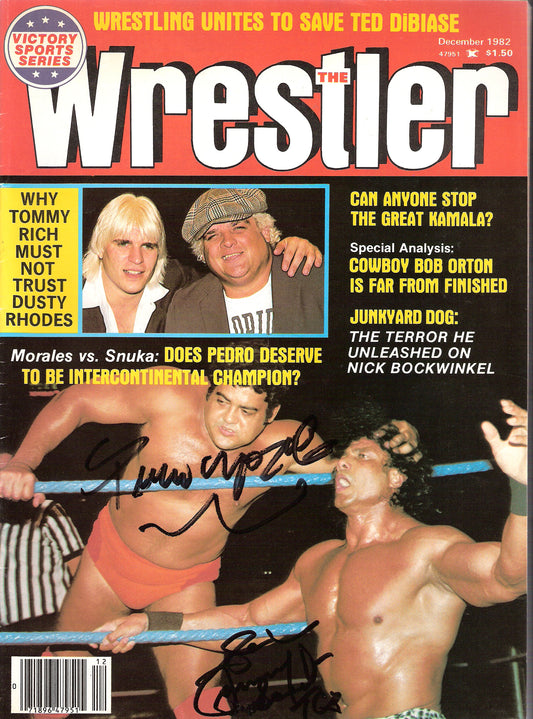 AM65B  Pedro Morales ( Deceased )   Autographed Wrestling Magazine w/COA