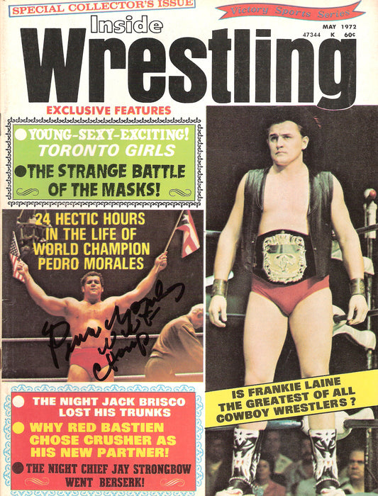 AM69 Pedro Morales ( Deceased ) Autographed Wrestling Magazine w/COA