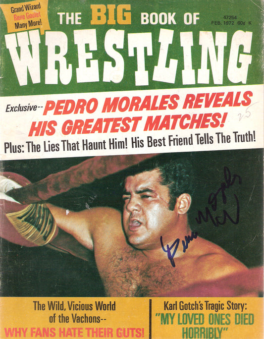 AM72 Pedro Morales ( Deceased ) Autographed Wrestling Magazine w/COA