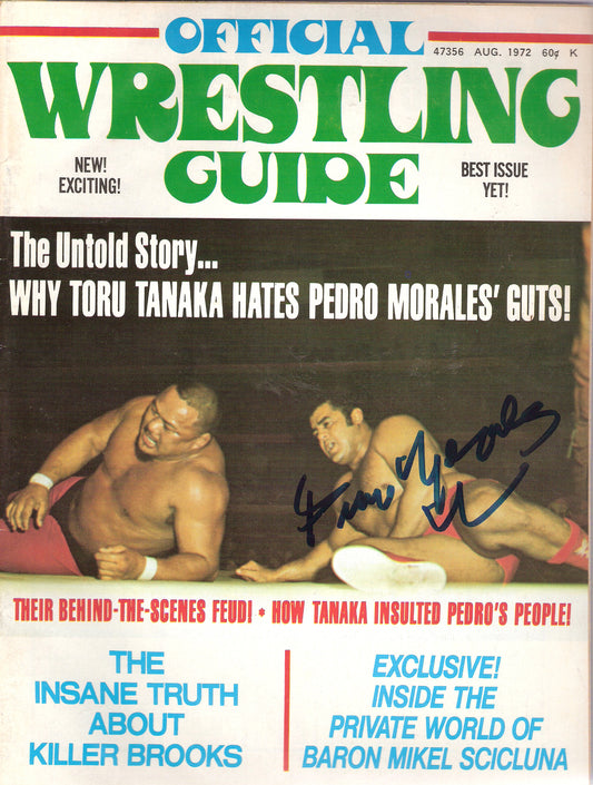 AM73 Pedro Morales ( Deceased ) Autographed Wrestling Magazine w/COA