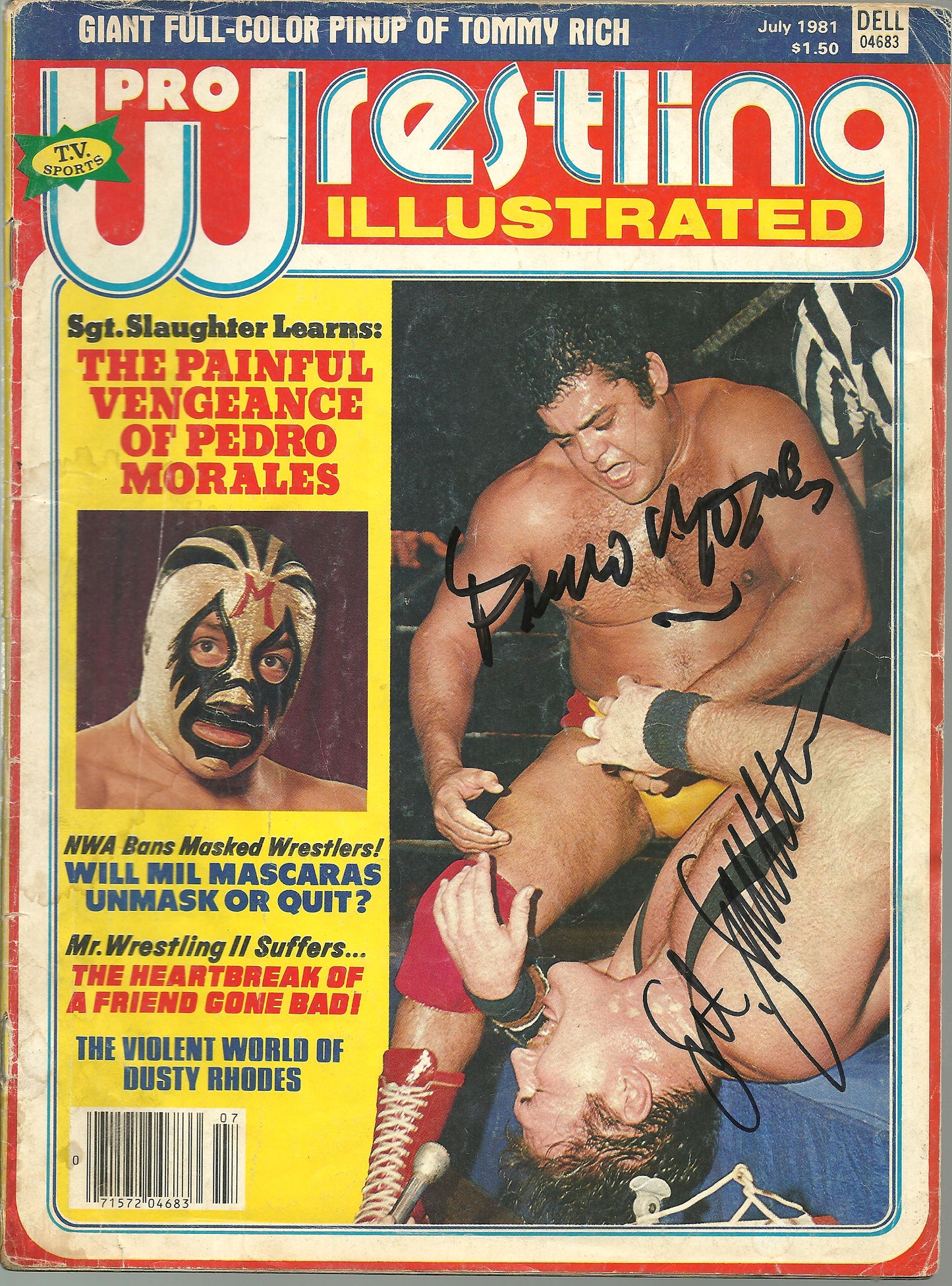 AM74 Pedro Morales ( Deceased ) Sgt. Slaughter Autographed Wrestling Magazine w/COA