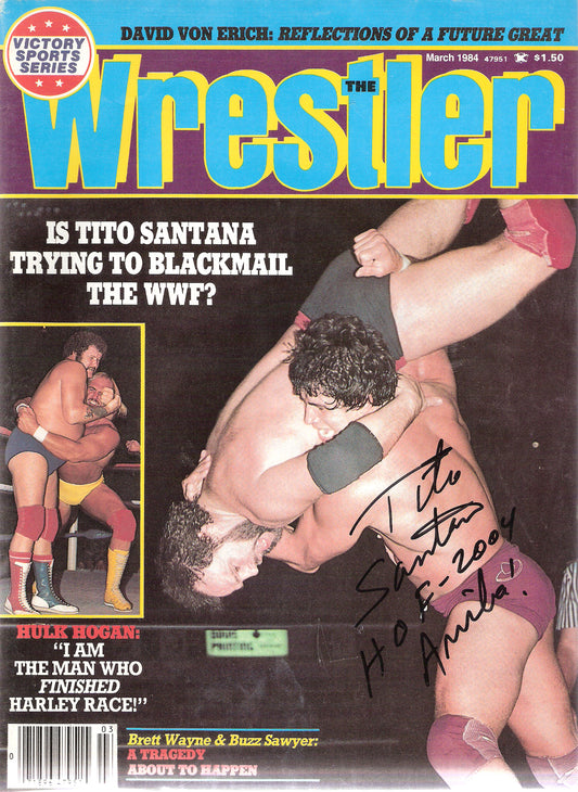 AM76  Tito Santana Autographed Wrestling Magazine w/COA