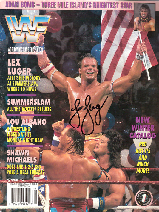 AM81 The Total Package Lex Luger Autographed WWF Magazine w/COA