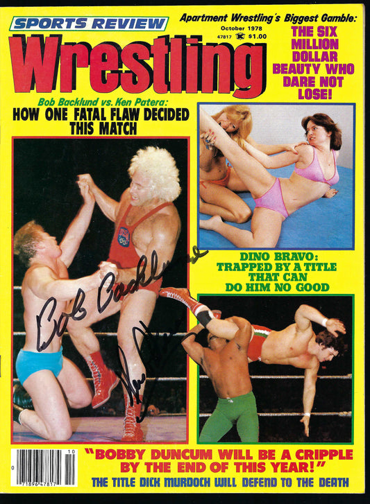 AM84    Olympic Strong Man Ken Patera  Bob Backlund Autographed  Wrestling Magazine w/COA