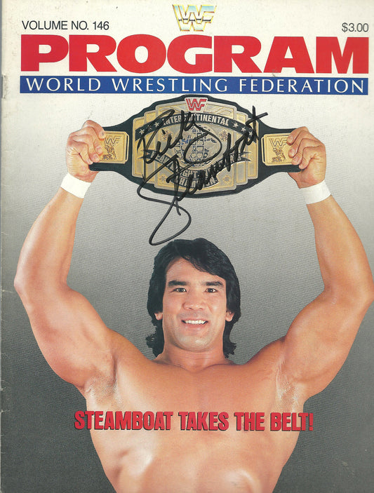AM94  Ricky " the Dragon " Steamboat Autographed  Wrestling WWF Program w/COA