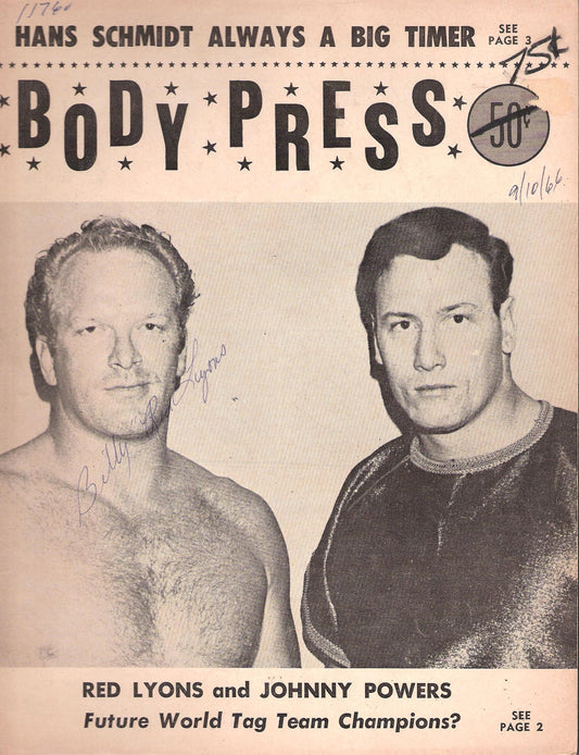 AM103 Billy "Red " Lyons  ( Deceased ) VERY RARE Autographed Wrestling Magazine w/COA