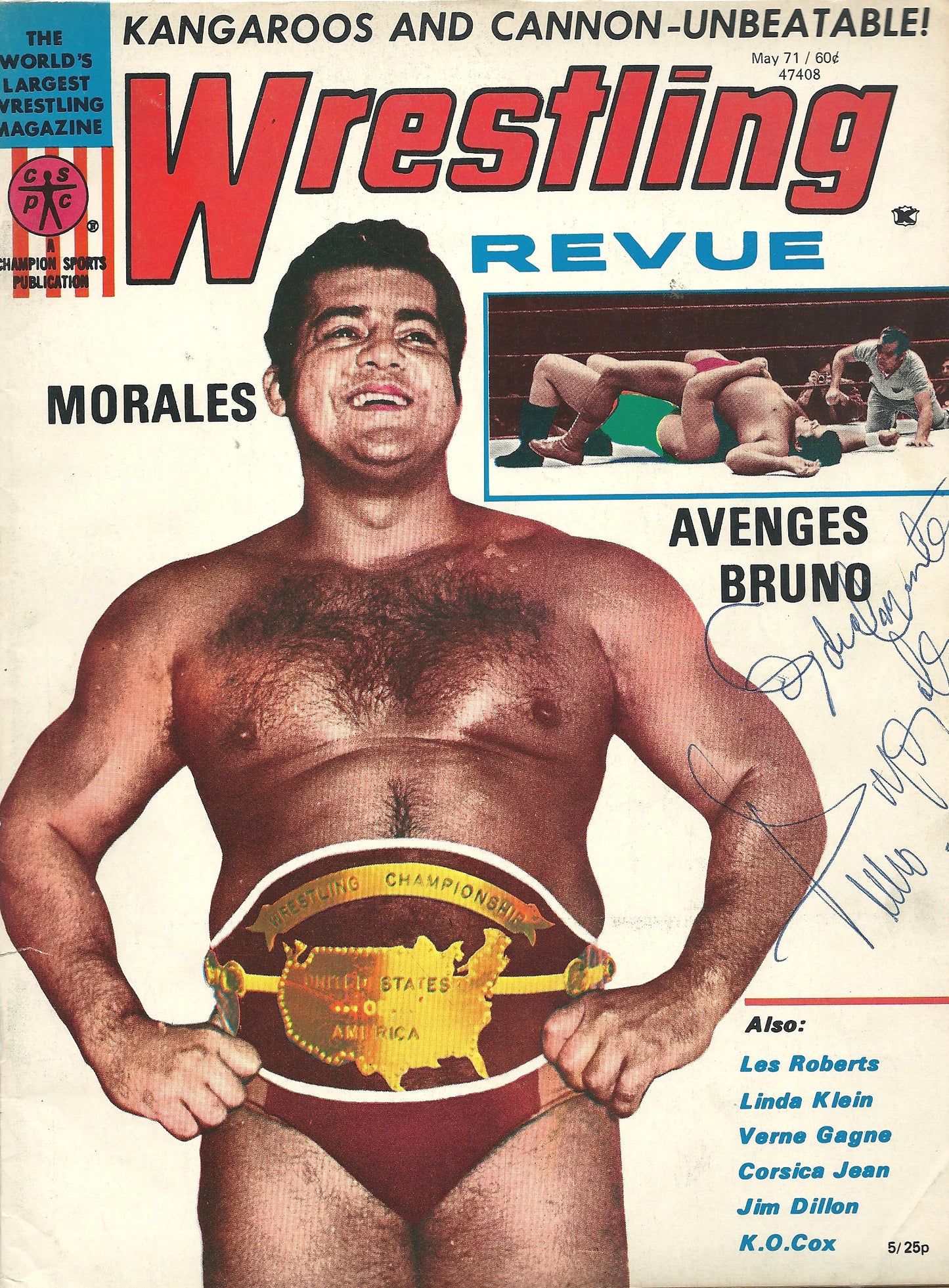 AM104   Pedro Morales  ( Deceased ) VERY RARE Autographed Wrestling Magazine w/COA