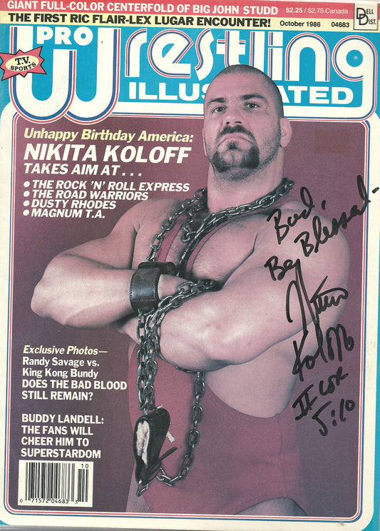 AM105  Nikita Koloff Autographed Wrestling Magazine w/COA