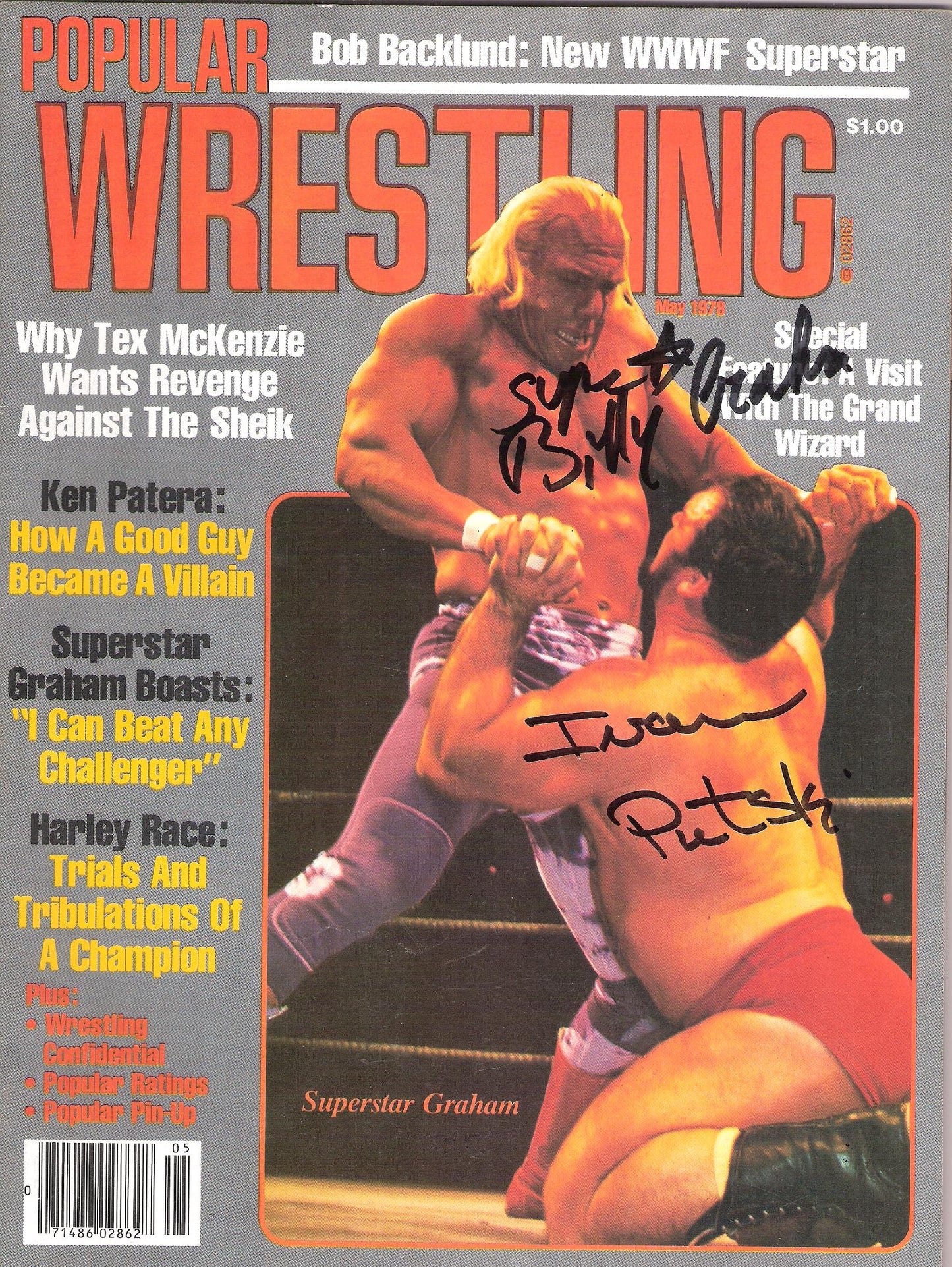 AM106  Superstar Billy Graham vs Ivan Putski Autographed Wrestling Magazine w/COA