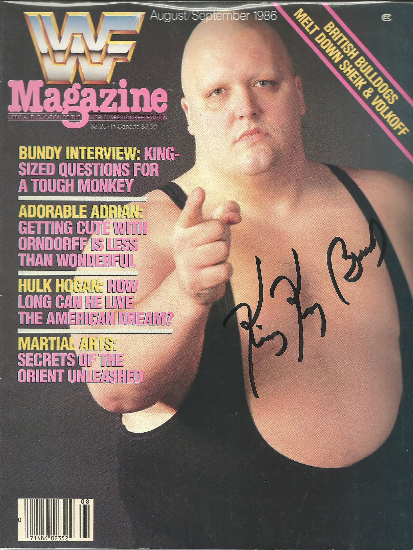 AM107  King Kong Bundy  ( Deceased ) Autographed Wrestling Magazine w/COA