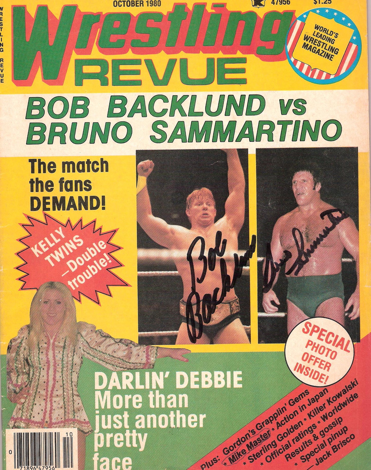 AM112  Bruno Sammartino ( Deceased ) Bob Backlund   Autographed  Wrestling Magazine w/COA