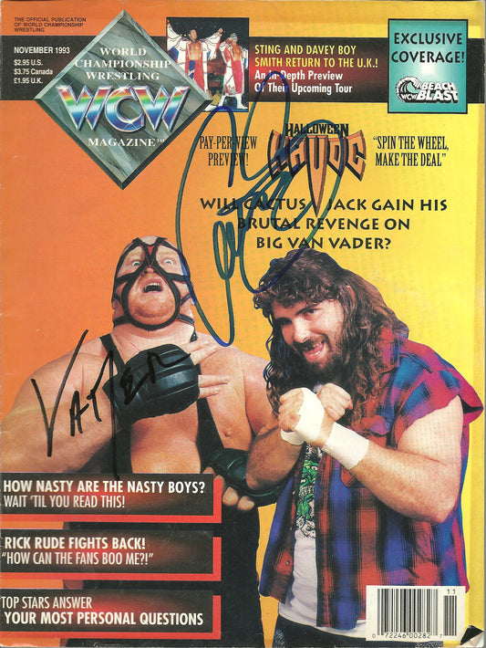 AM115  Cactus Jack vs Vader( Deceased)   Autographed WCW  Wrestling Magazine w/COA