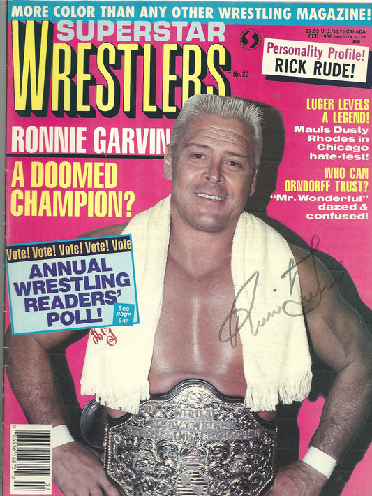 AM117  Ronnie Garvin Autographed  Wrestling Magazine w/COA