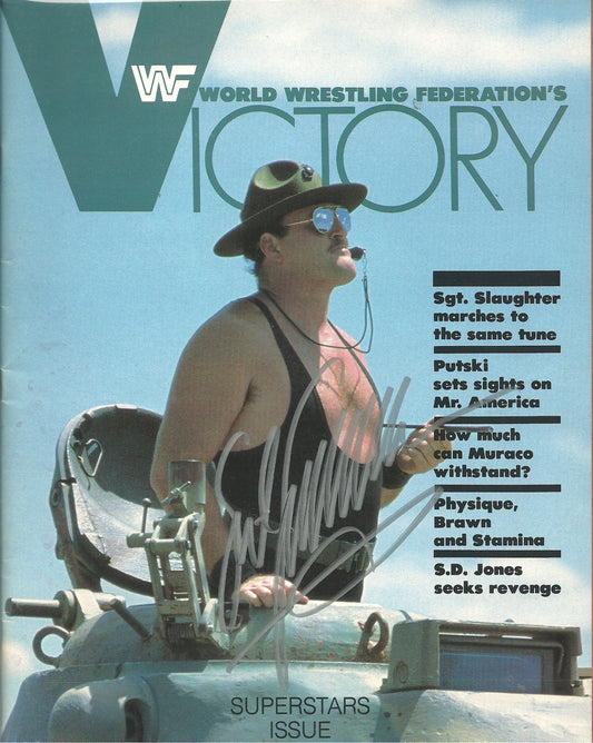 AM119  Sgt. Slaughter Autographed  Victory Wrestling Magazine w/COA