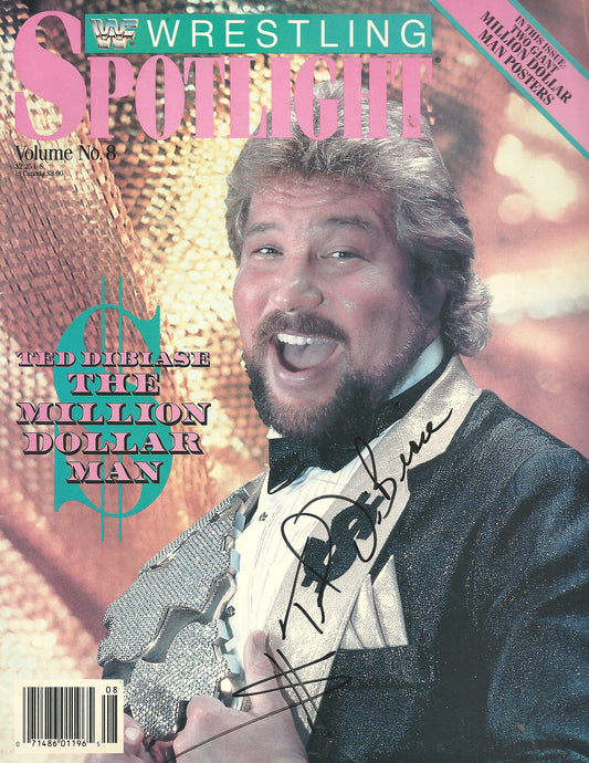 AM120  Million Dollar Man Ted DiBiase  Autographed  WWF Spotlight  Wrestling Magazine w/COA
